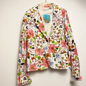 Tropico Womens Jacket Size XL Button up Summer Pink Floral Cotton Beads New
